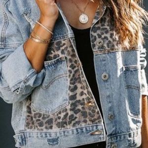 Leopard print denim jacket